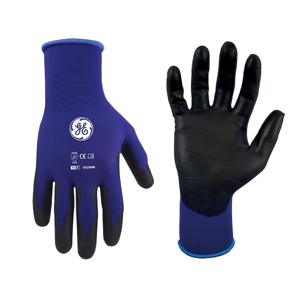 Ge Coated Gloves, Polyurethane, Royal Blue/Black, M 24 PK GG206M - main